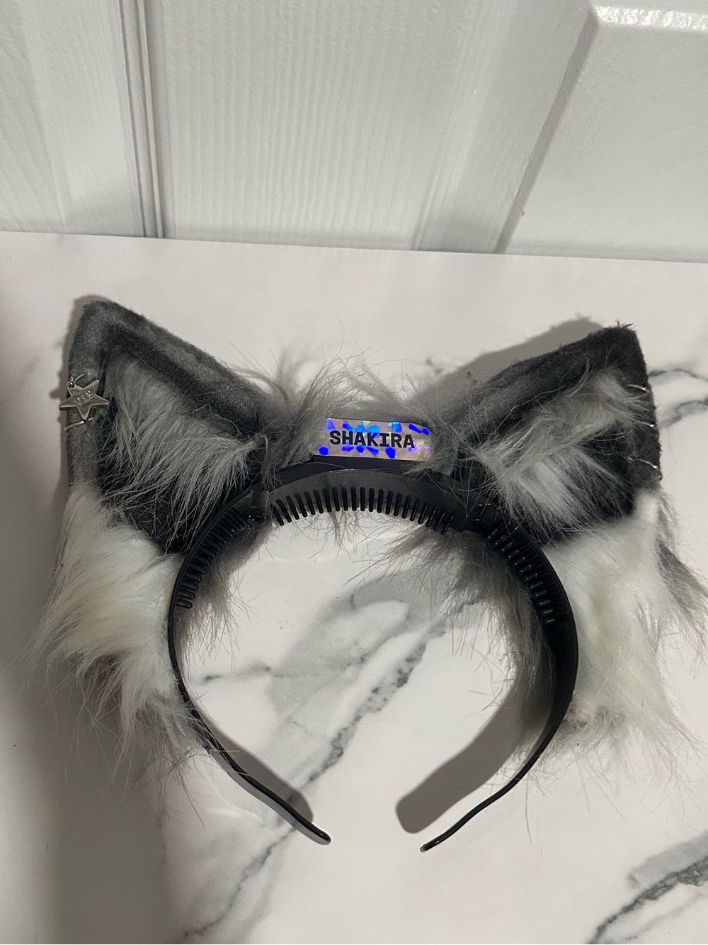 Shakira VIP Faux Fur Wolf Ear Headband - Gray & White
